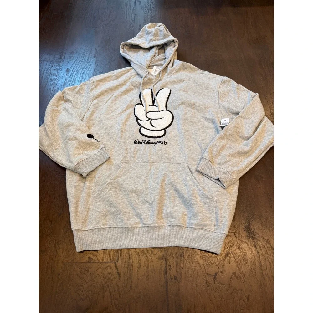 Disney Parks Mickey Mouse Peace Sign Hoodie Gray 3XL NWT